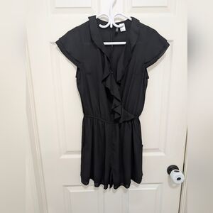 Black Ruffled Short Sleeve Romper
